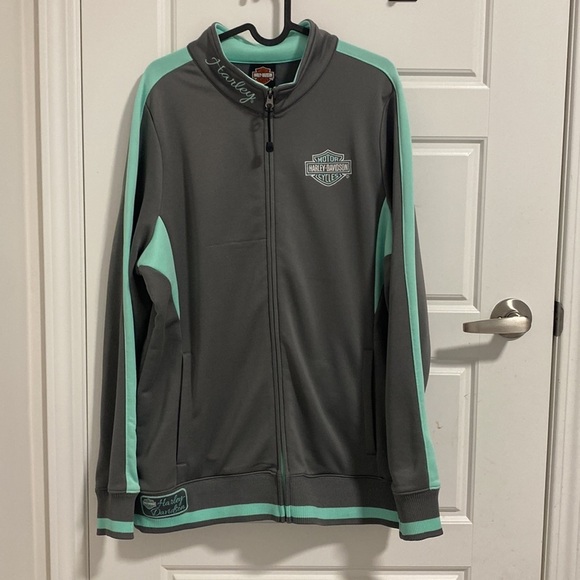 HARLEY DAVIDSON Gray Green Full Zip Logo Pullover in XL - Picture 9 of 11
